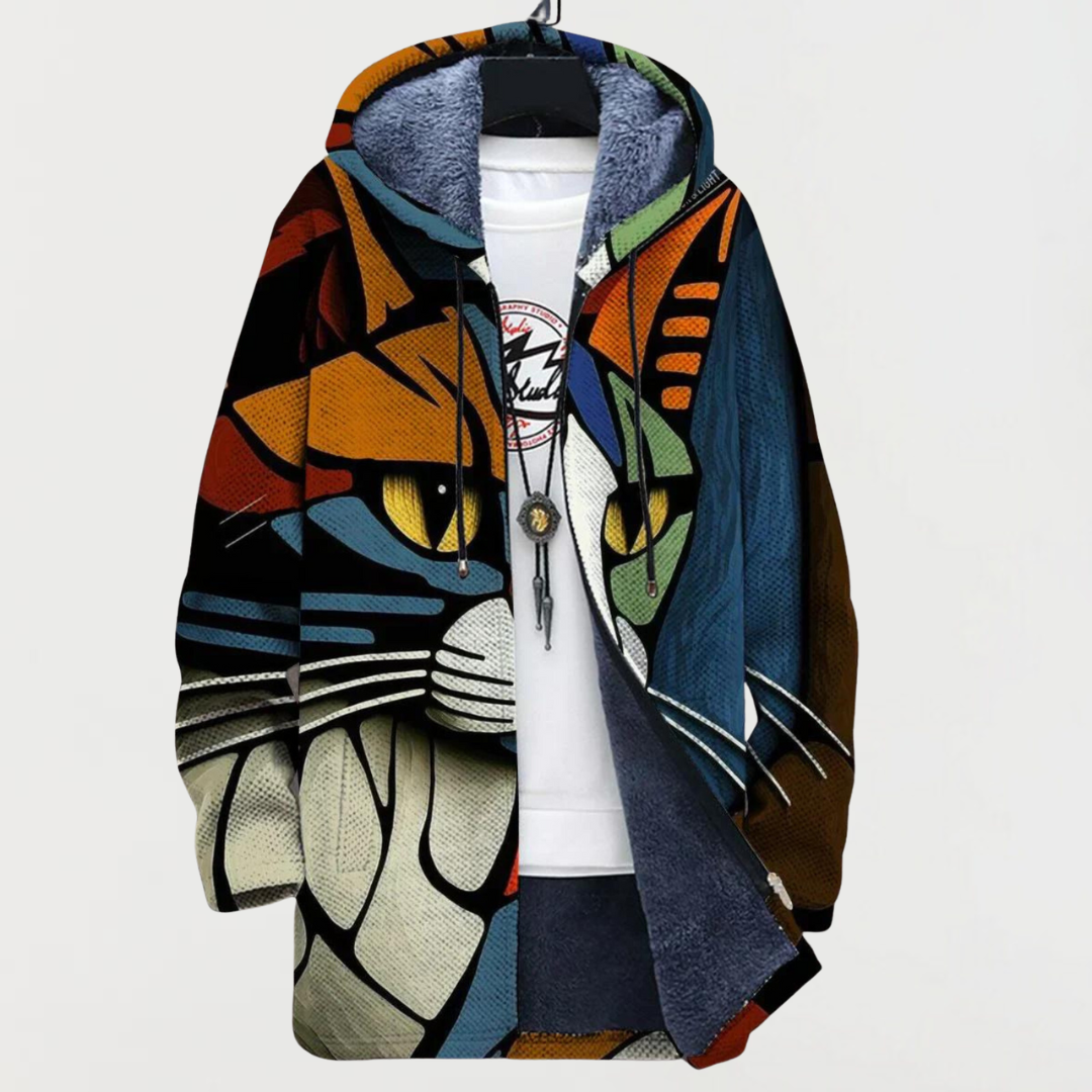 Liam | Men's Aztec Print Long Winter Coat Hooded Fleece Lined