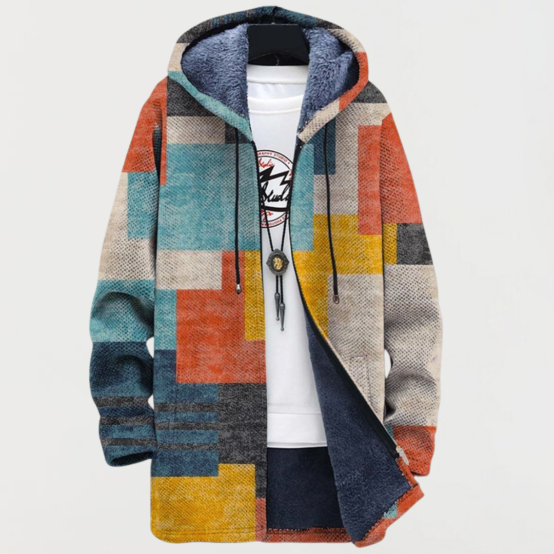Liam | Men's Aztec Print Long Winter Coat Hooded Fleece Lined