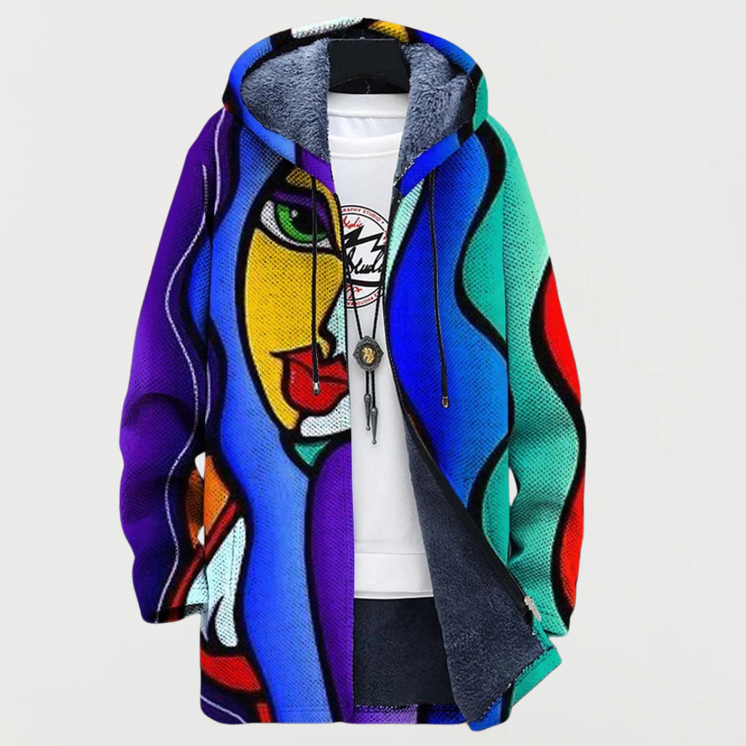 Liam | Men's Aztec Print Long Winter Coat Hooded Fleece Lined
