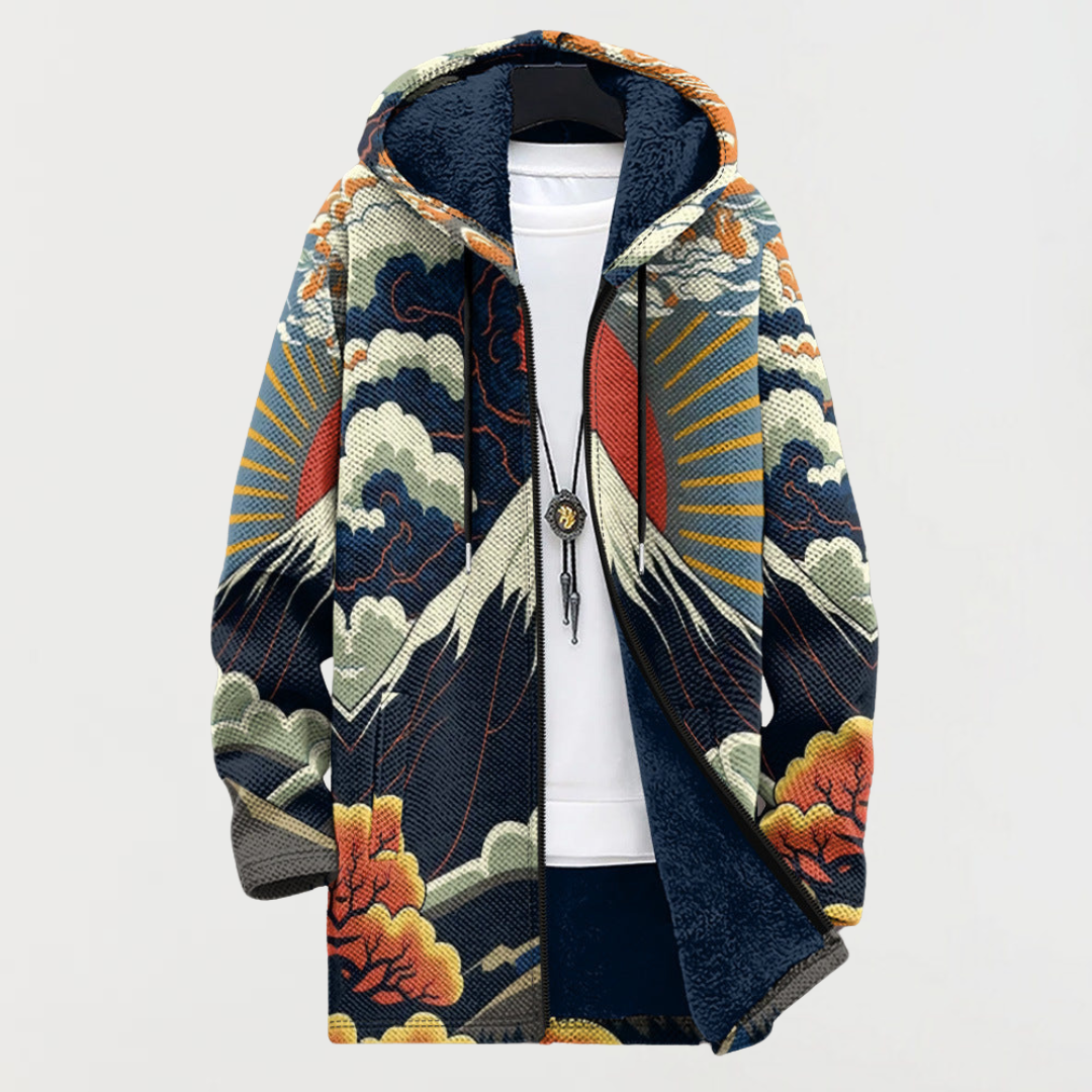 Liam | Men's Aztec Print Long Winter Coat Hooded Fleece Lined