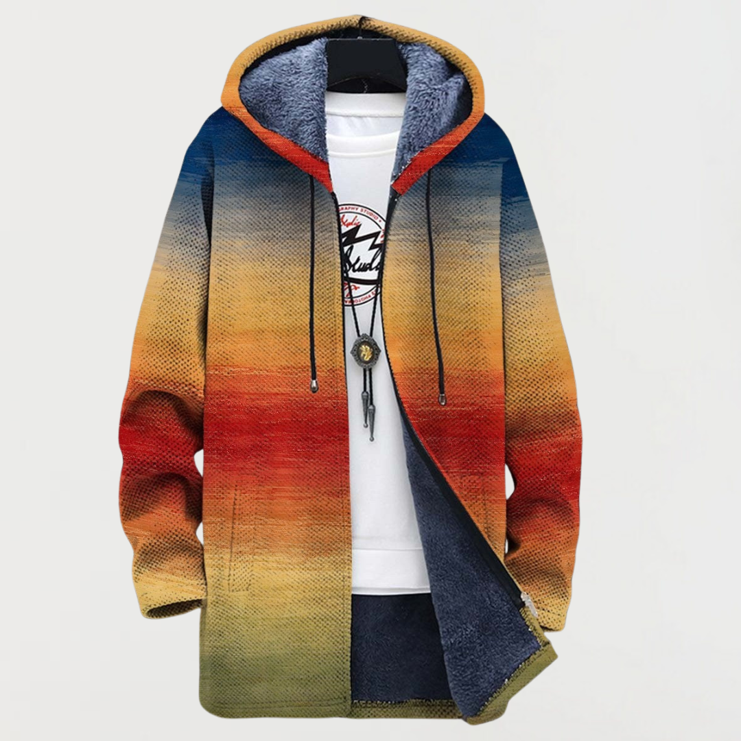 Liam | Men's Aztec Print Long Winter Coat Hooded Fleece Lined