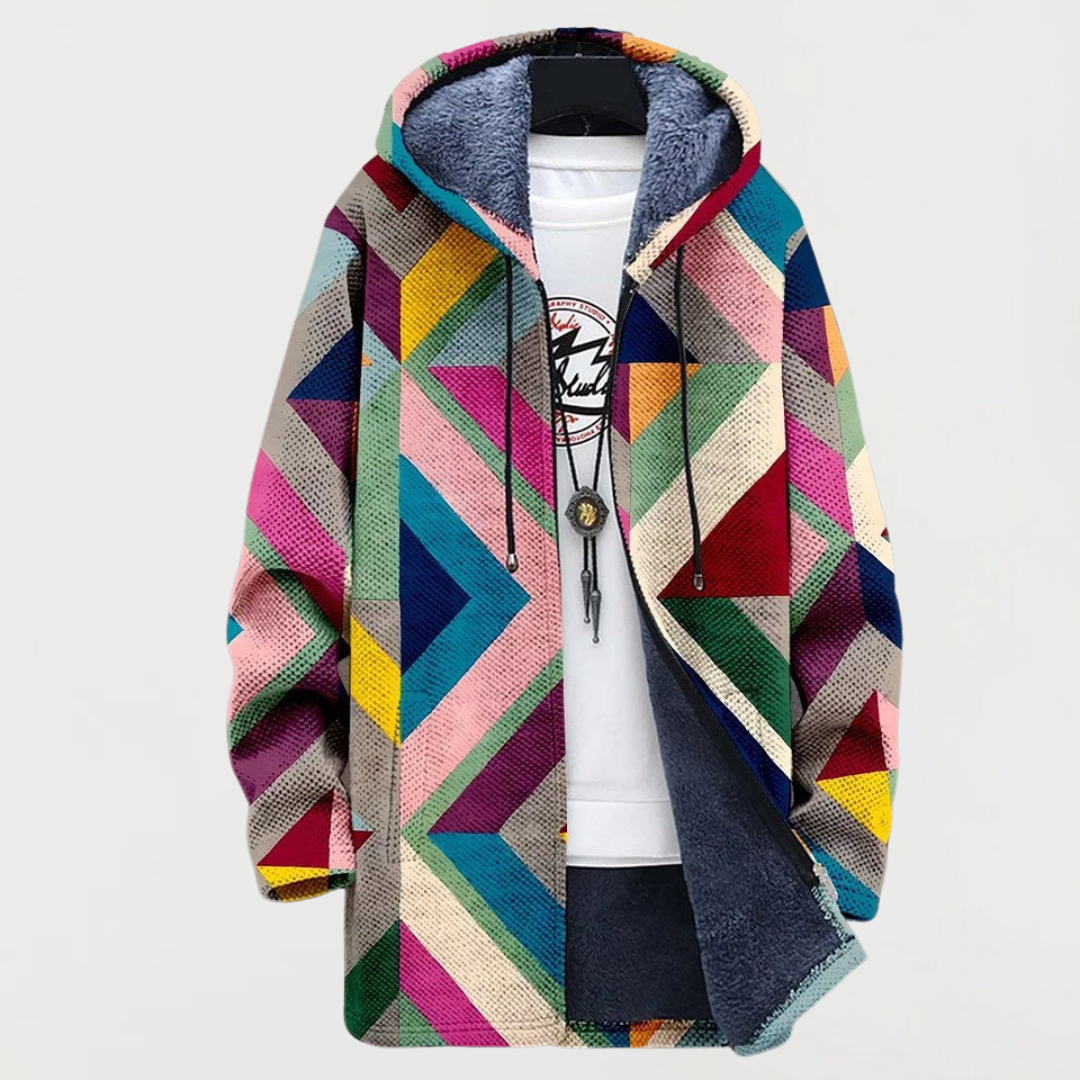 Liam | Men's Aztec Print Long Winter Coat Hooded Fleece Lined