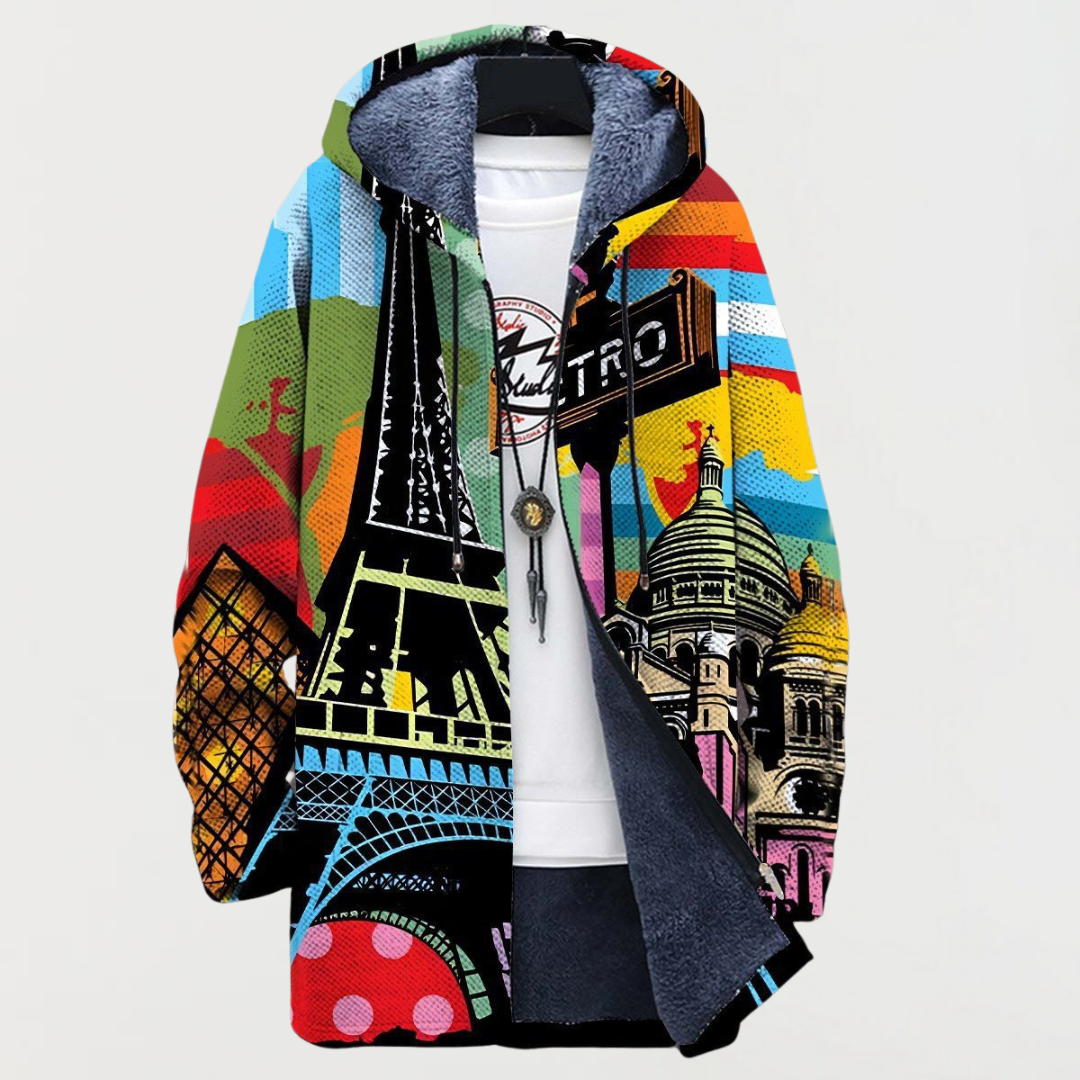 Liam | Men's Aztec Print Long Winter Coat Hooded Fleece Lined