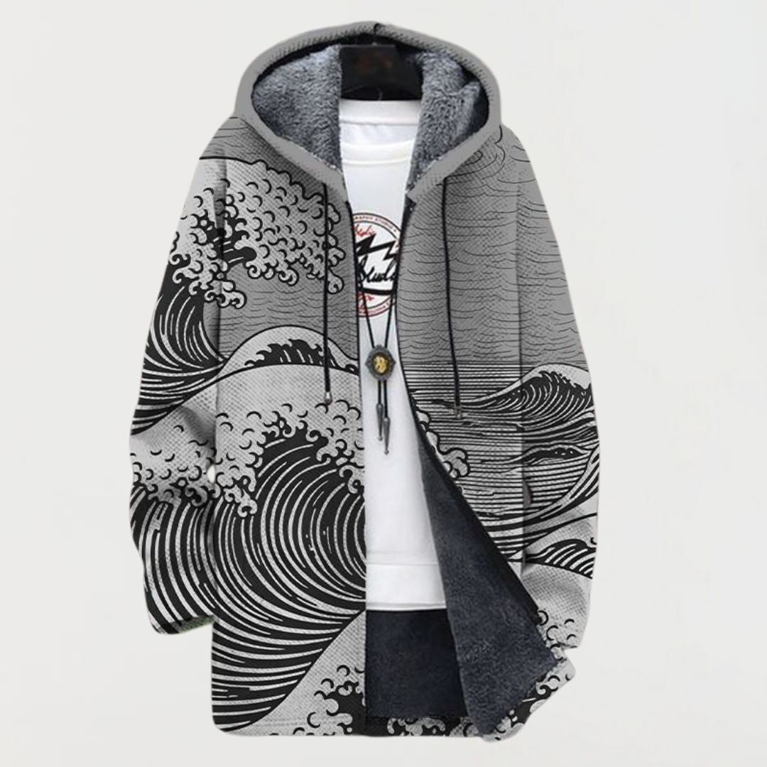 Liam | Men's Aztec Print Long Winter Coat Hooded Fleece Lined
