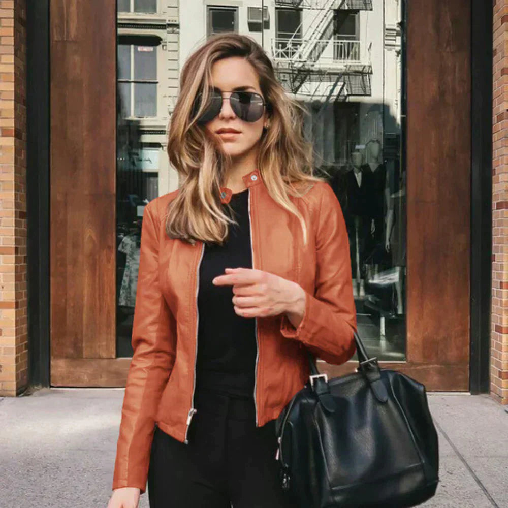 Women's Italian Leather Biker Jacket Slim Fit