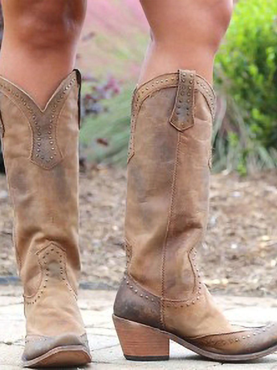 Women's Knee High Cowboy Boots | Studded Suede Western Boots