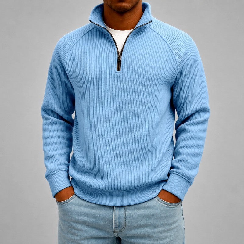 Dean - Men's Ribbed Quarter-Zip Stand Collar Sweatshirt