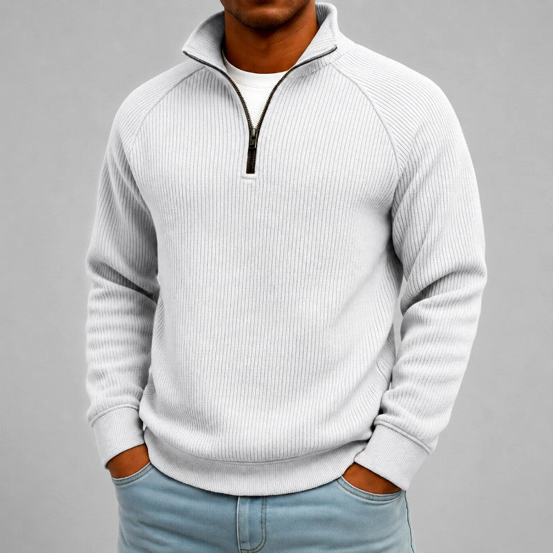 Dean - Men's Ribbed Quarter-Zip Stand Collar Sweatshirt