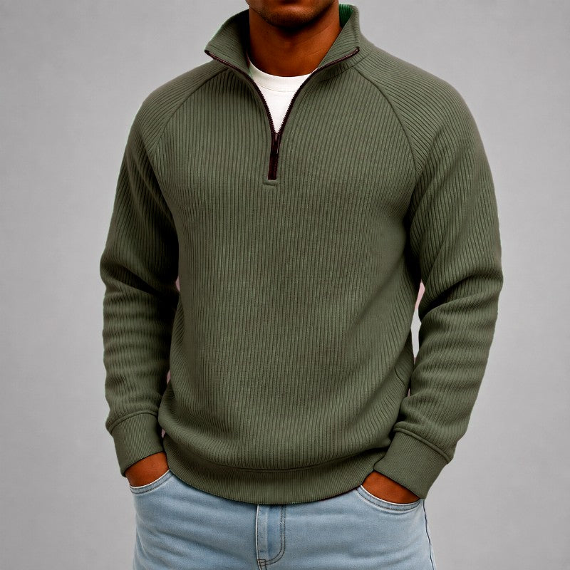 Dean - Men's Ribbed Quarter-Zip Stand Collar Sweatshirt