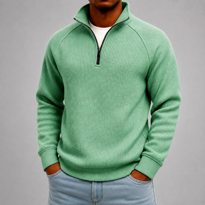 Dean - Men's Ribbed Quarter-Zip Stand Collar Sweatshirt