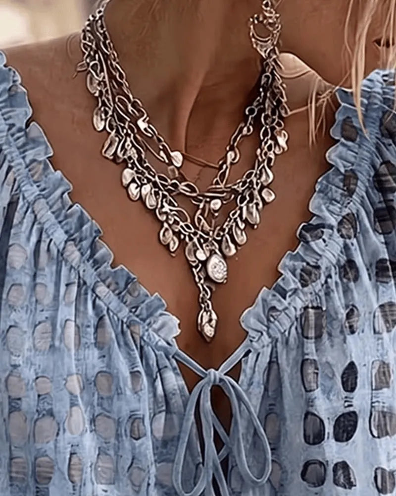 Leona - Soft-Touch Lace-Up V-Neck Blouse