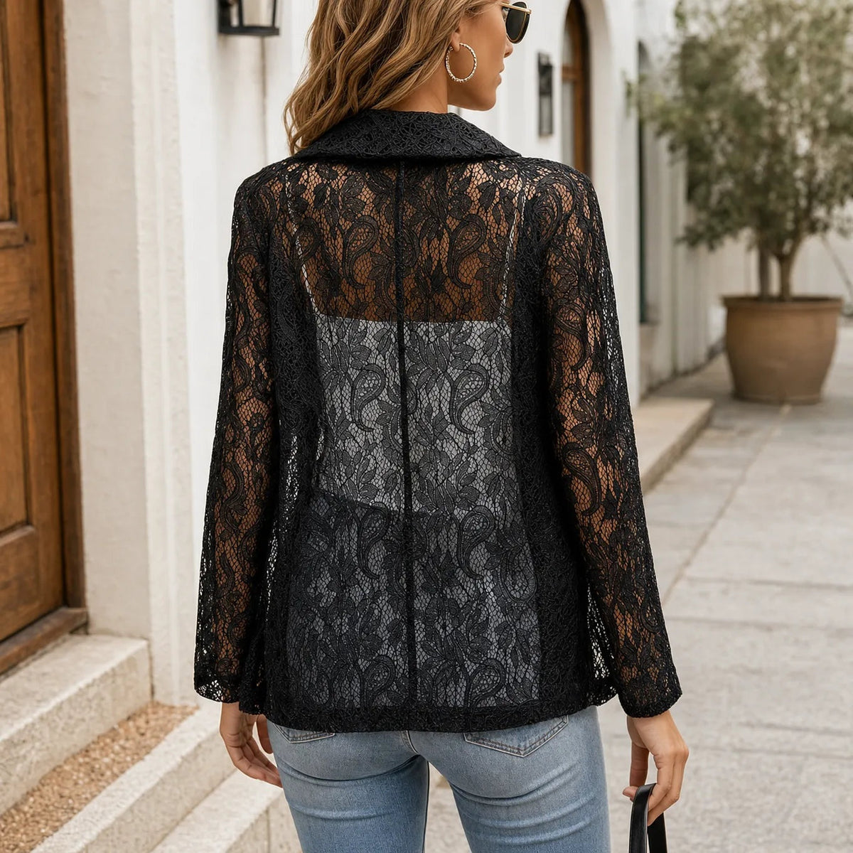Katherine | Women's Floral Lace Blazer Long Sleeve Open Front