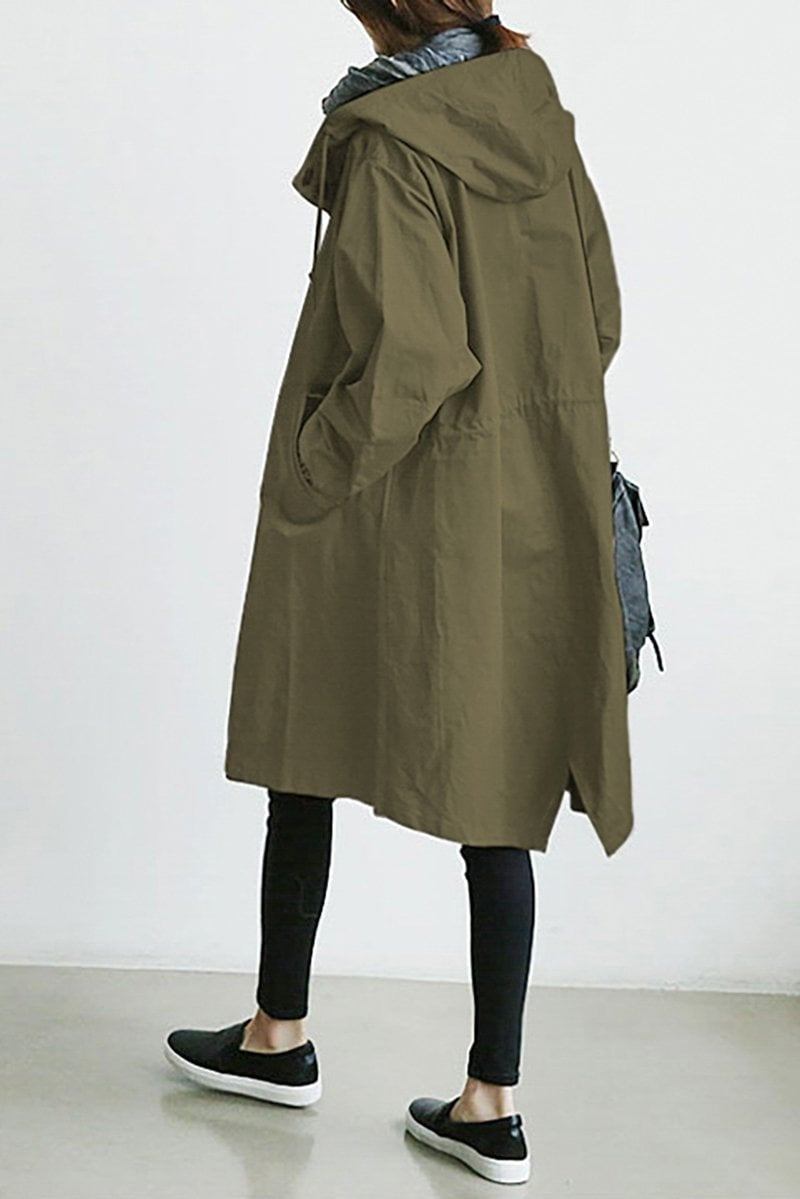 Katherine | Women's Long Hooded Lightweight Jacket Button Up 3/4 Sleeve