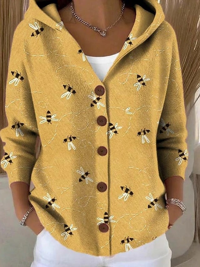 Aurora | Women's Long Printed Hooded Jacket Button Up