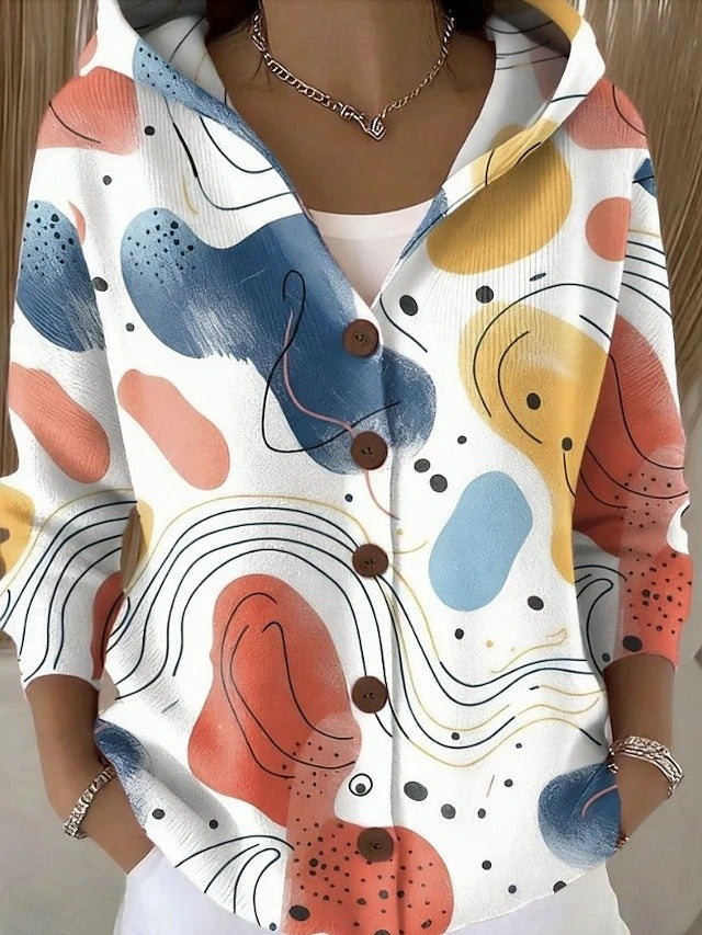 Aurora | Women's Long Printed Hooded Jacket Button Up