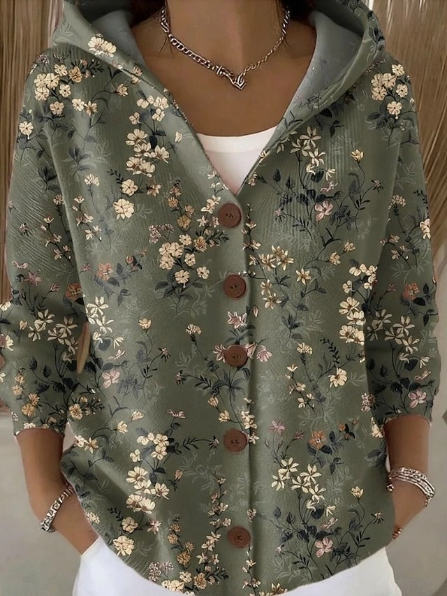 Aurora | Women's Long Printed Hooded Jacket Button Up