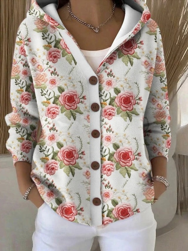 Aurora | Women's Long Printed Hooded Jacket Button Up