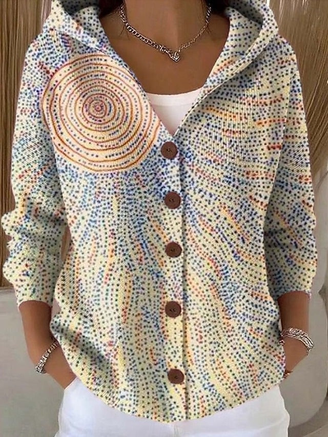 Aurora | Women's Long Printed Hooded Jacket Button Up
