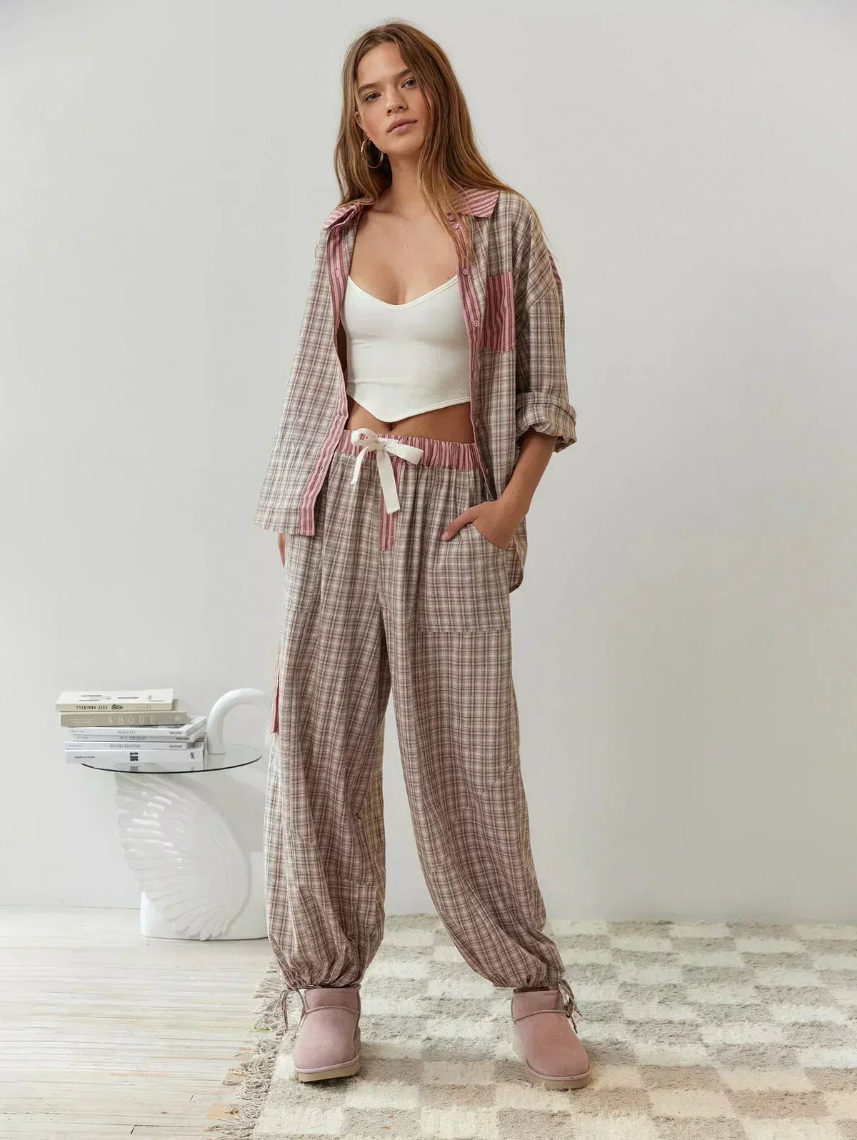 Elena | Women's Plaid Pajama Set Button Up Shirt and Pants
