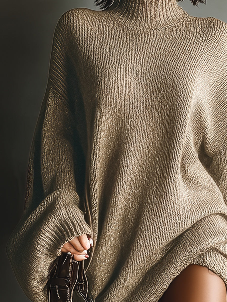 Megan | Women's Oversized Fall Winter Sweater Dress Turtleneck Long Sleeve Mini