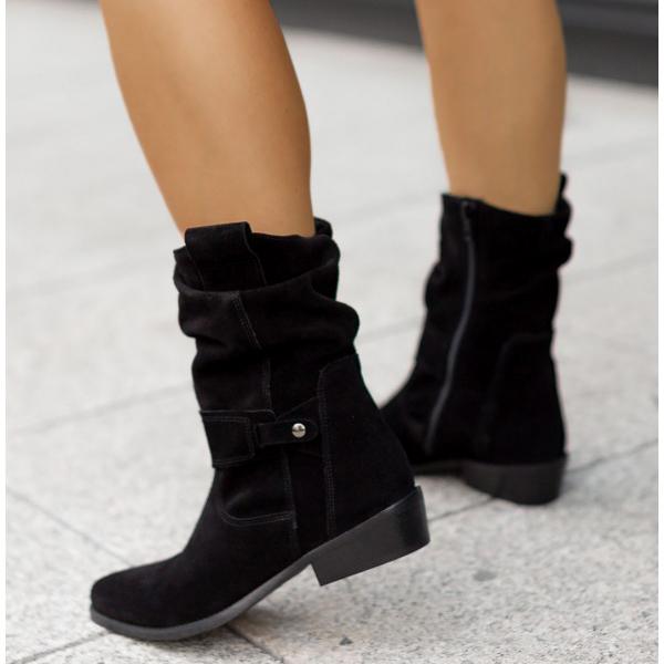 Leocardia | Slouch Low Block Heel Ankle Boots