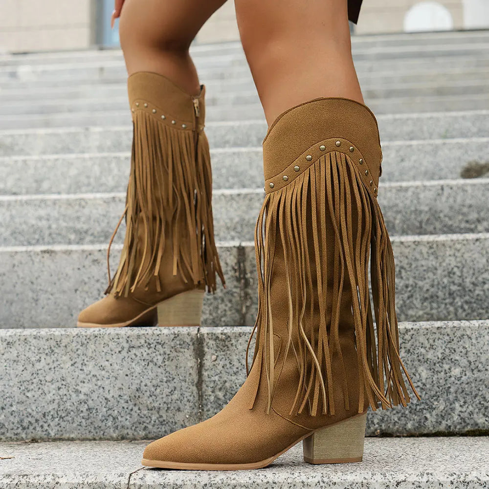 Elodie | Wide Calf Western Fringe Cowboy Boots