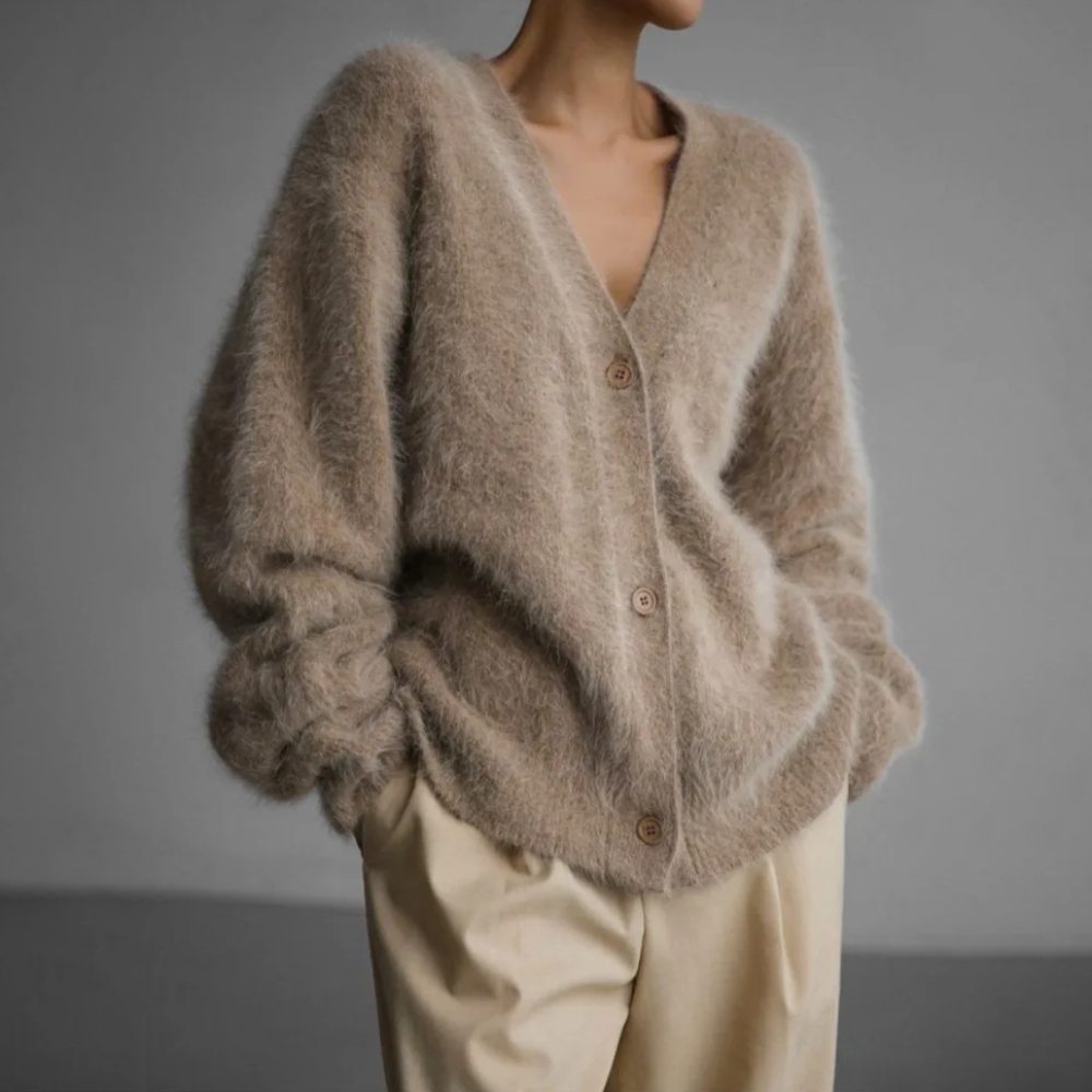 Katrin | Oversized Fuzzy Button-Front Cardigan