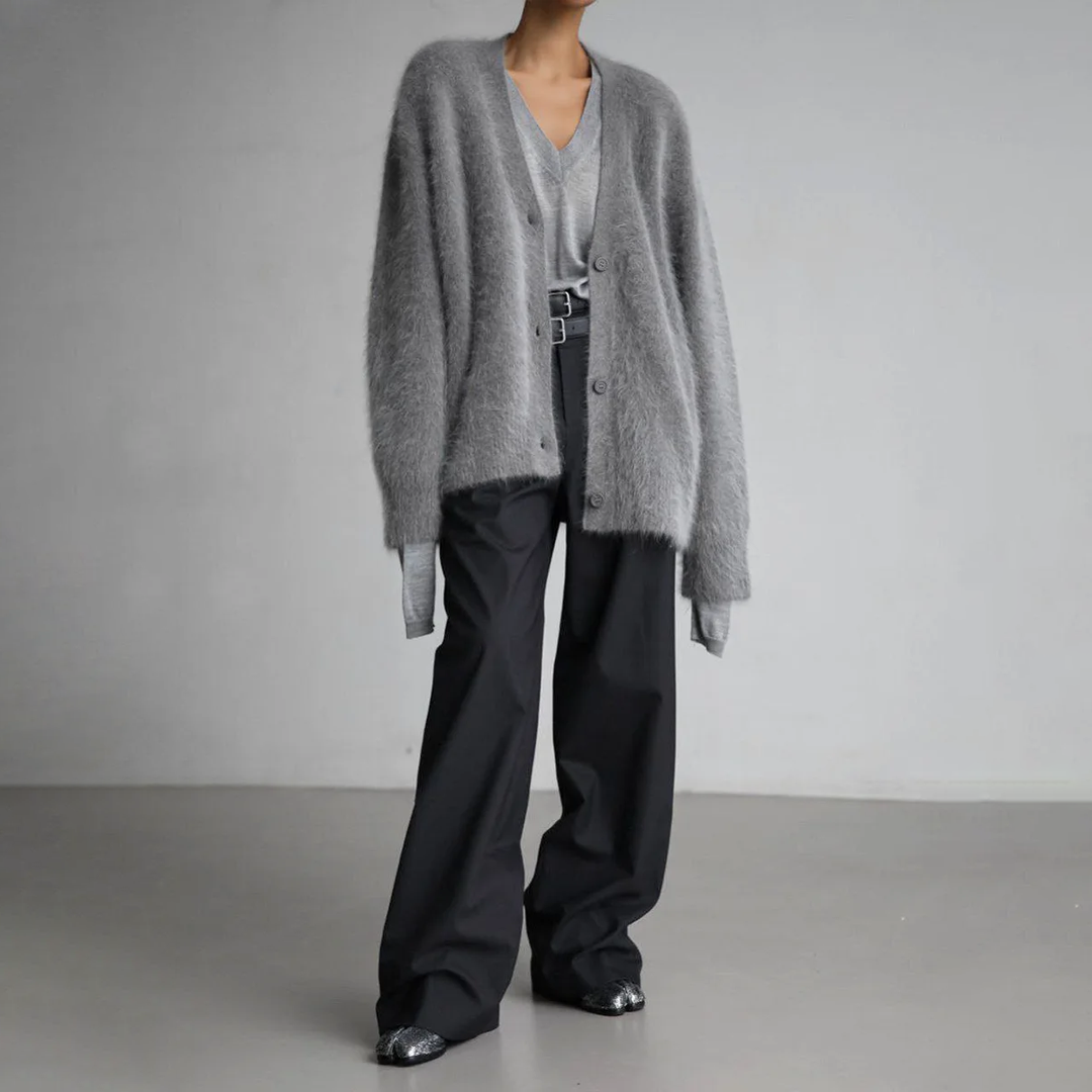 Katrin | Oversized Fuzzy Button-Front Cardigan