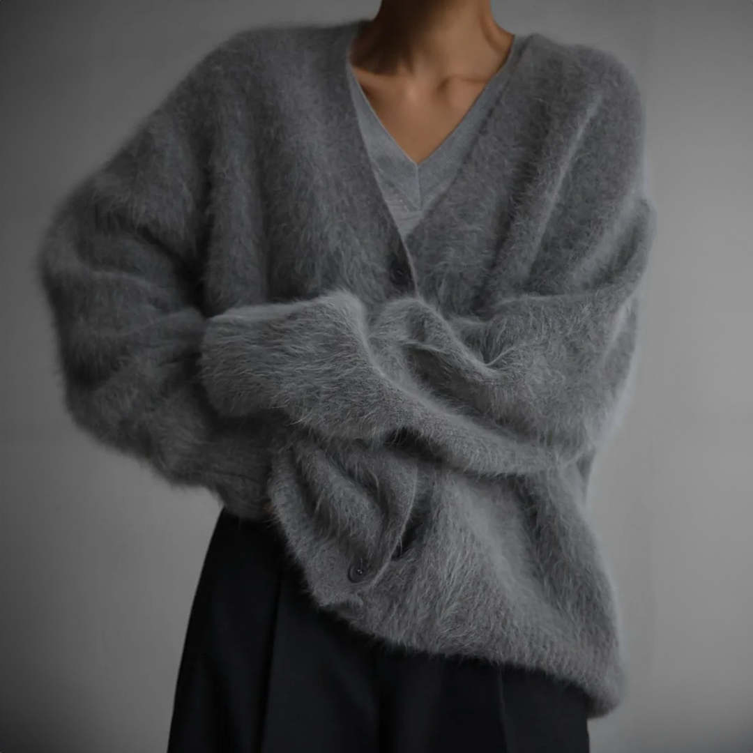 Katrin | Oversized Fuzzy Button-Front Cardigan