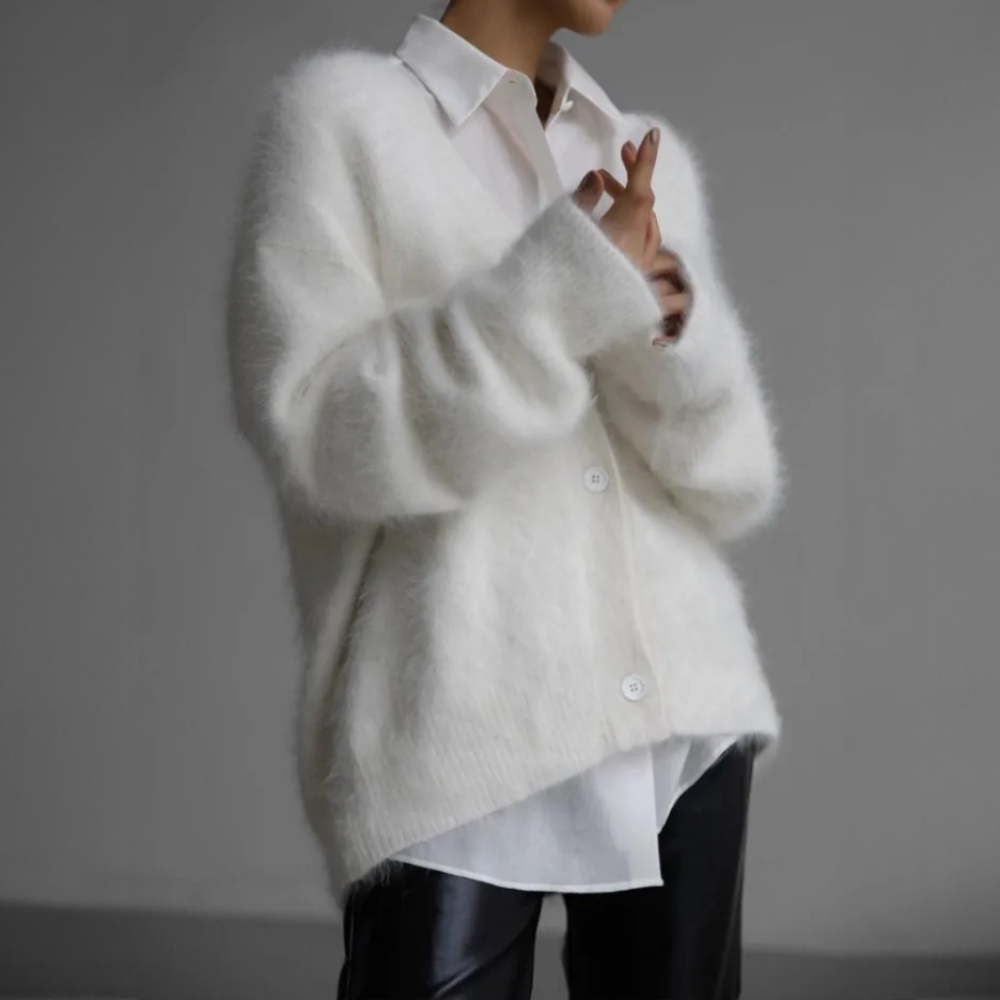 Katrin | Oversized Fuzzy Button-Front Cardigan