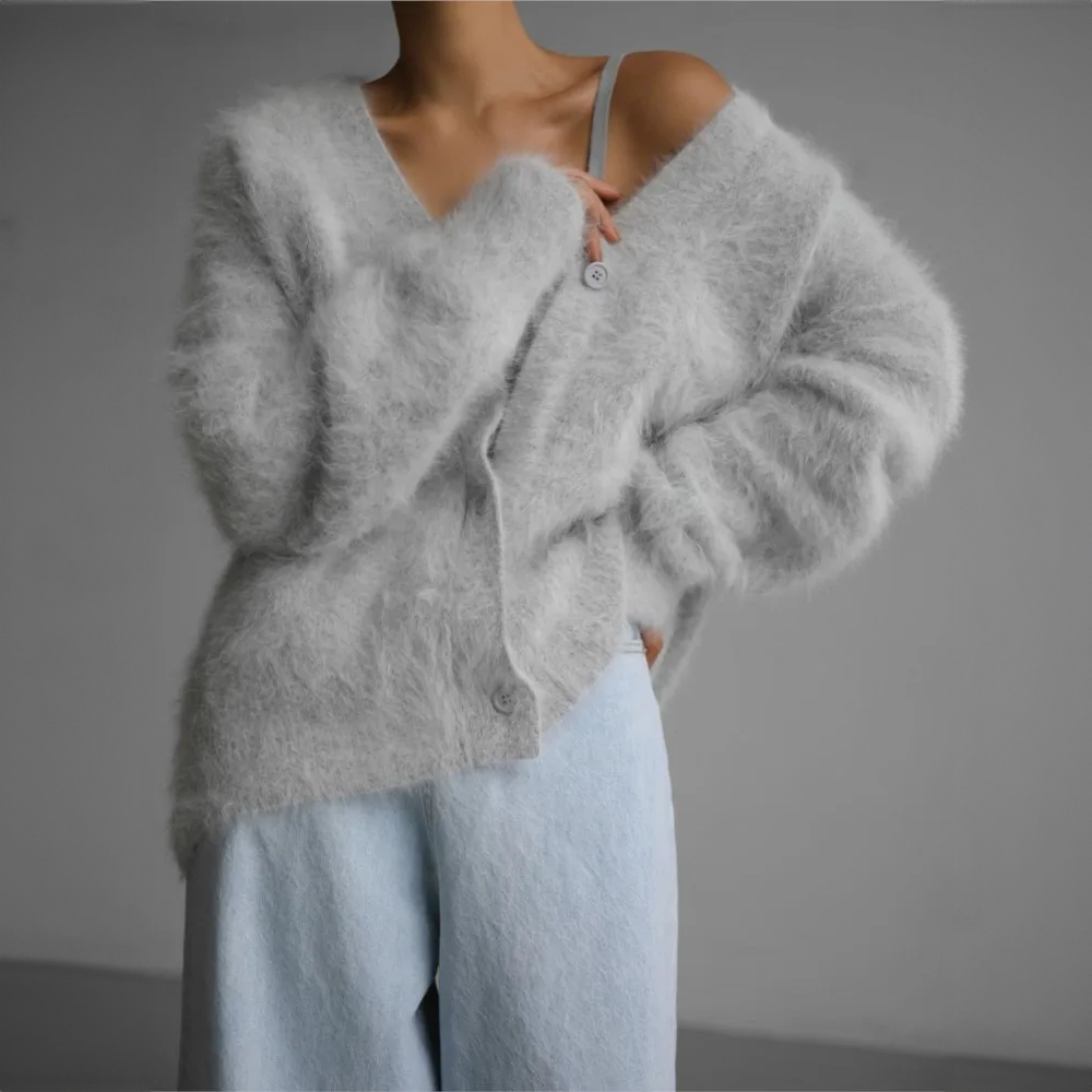 Katrin | Oversized Fuzzy Button-Front Cardigan