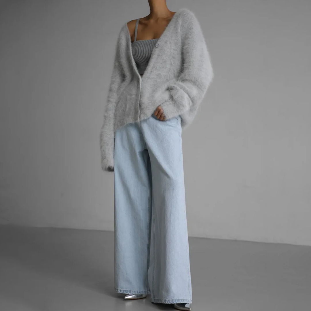 Katrin | Oversized Fuzzy Button-Front Cardigan