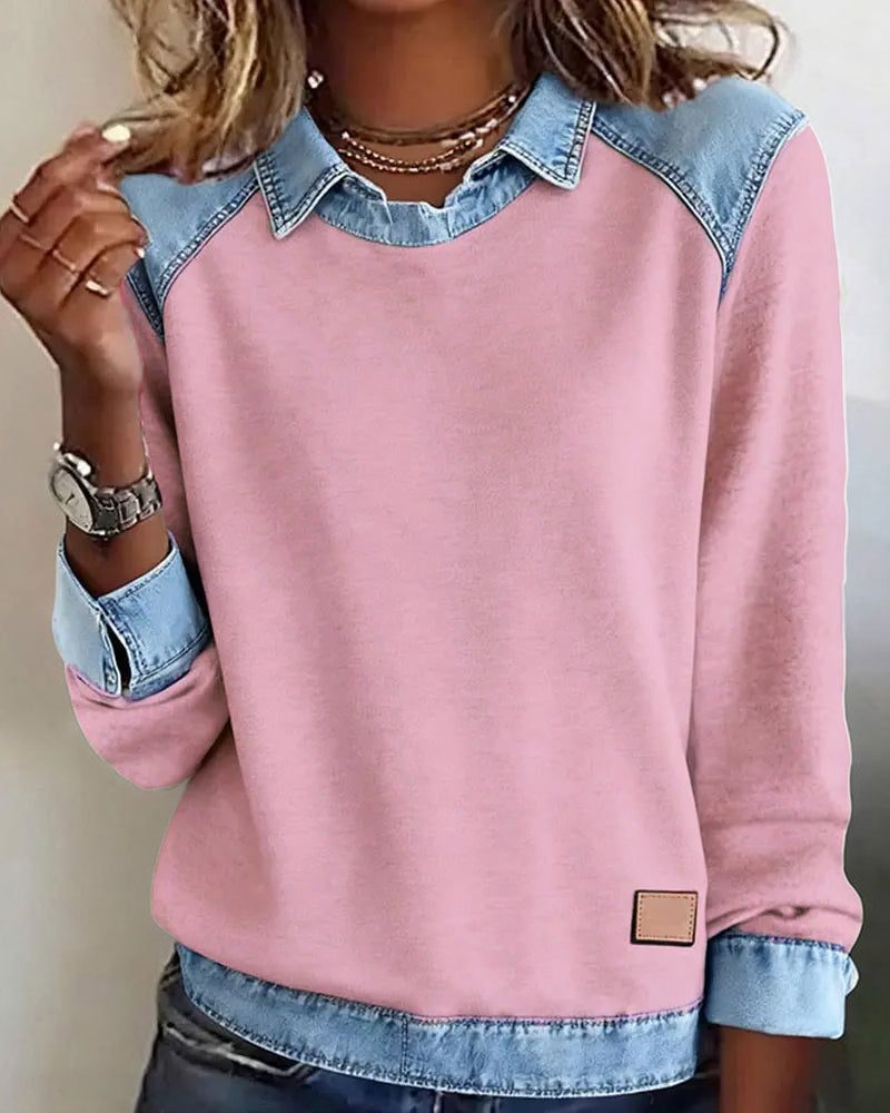 Martine | Women's Denim Collar Sweatshirt with Long Sleeves