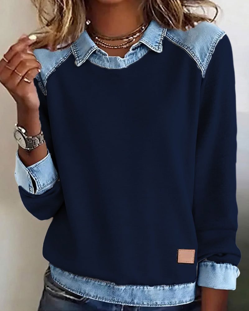 Martine | Women's Denim Collar Sweatshirt with Long Sleeves