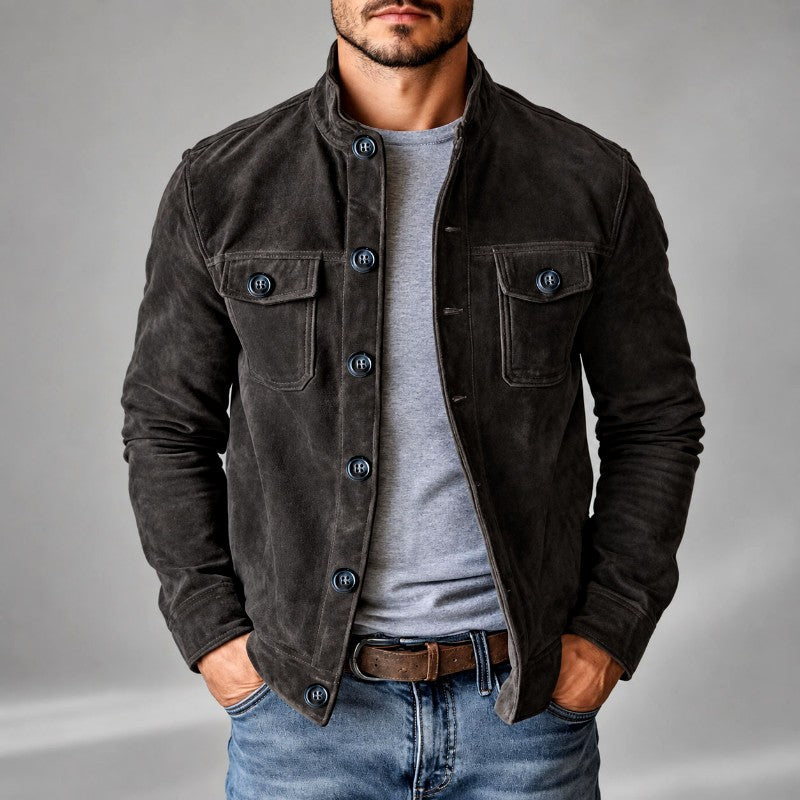 Denis - Men's Faux Suede Stand Collar Button Jacket