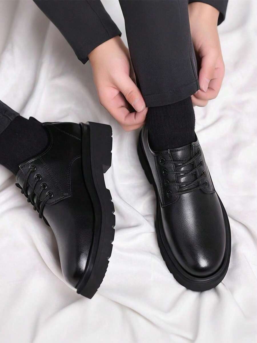 Men's Chunky Sole Derby Shoes | Lace-Up Leather Dress Shoes