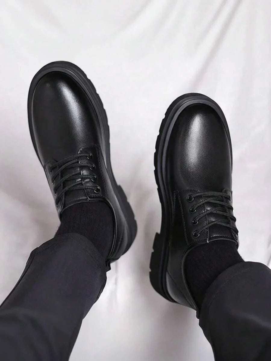 Men's Chunky Sole Derby Shoes | Lace-Up Leather Dress Shoes