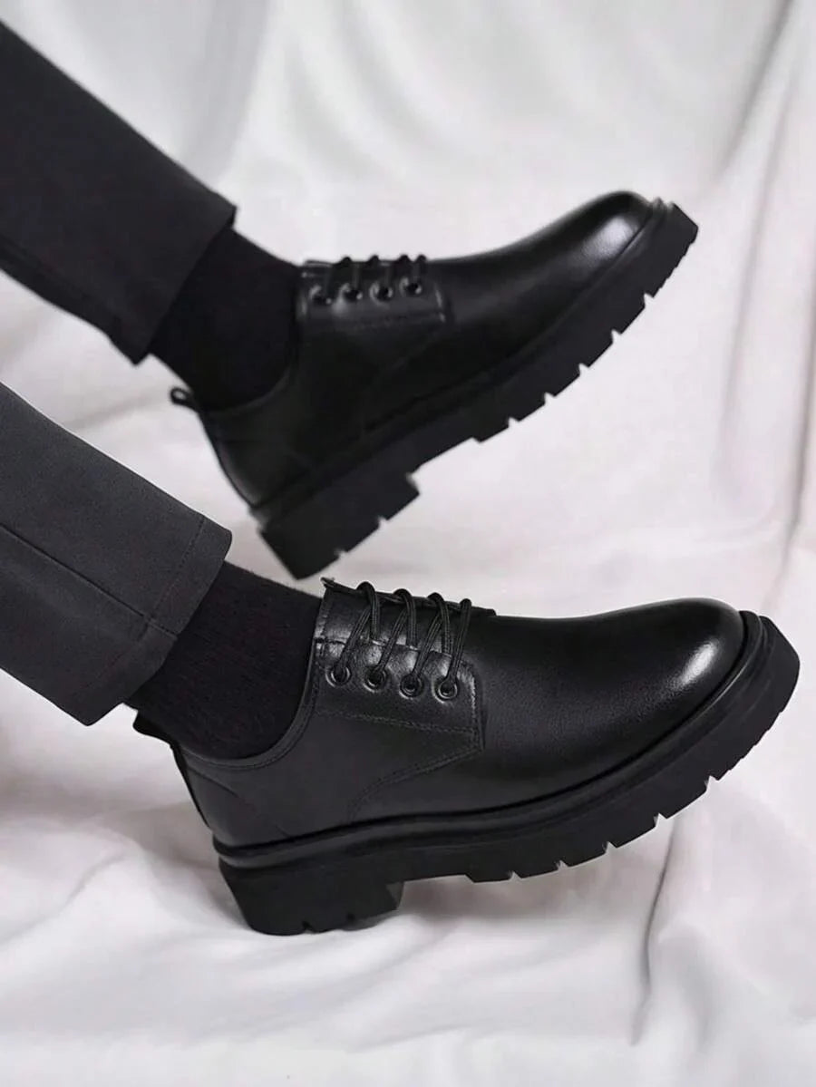 Men's Chunky Sole Derby Shoes | Lace-Up Leather Dress Shoes