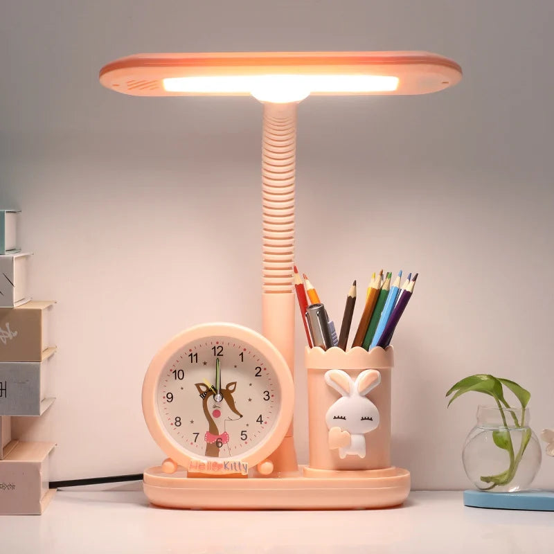 Desk Lamp | Adjustable Brightness, Flexible Neck & Clock Organizer