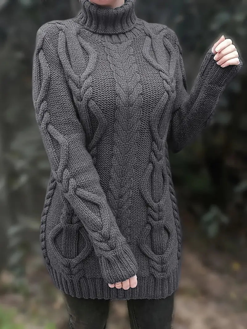 Helena | Oversized Cable Knit Turtleneck Sweater