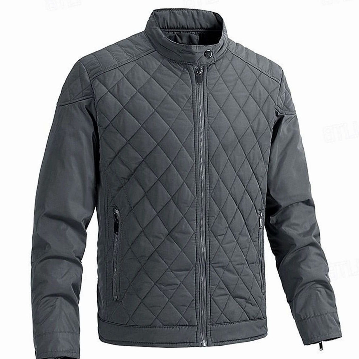 Diamond-Quilted Stand Collar Jacket for Men