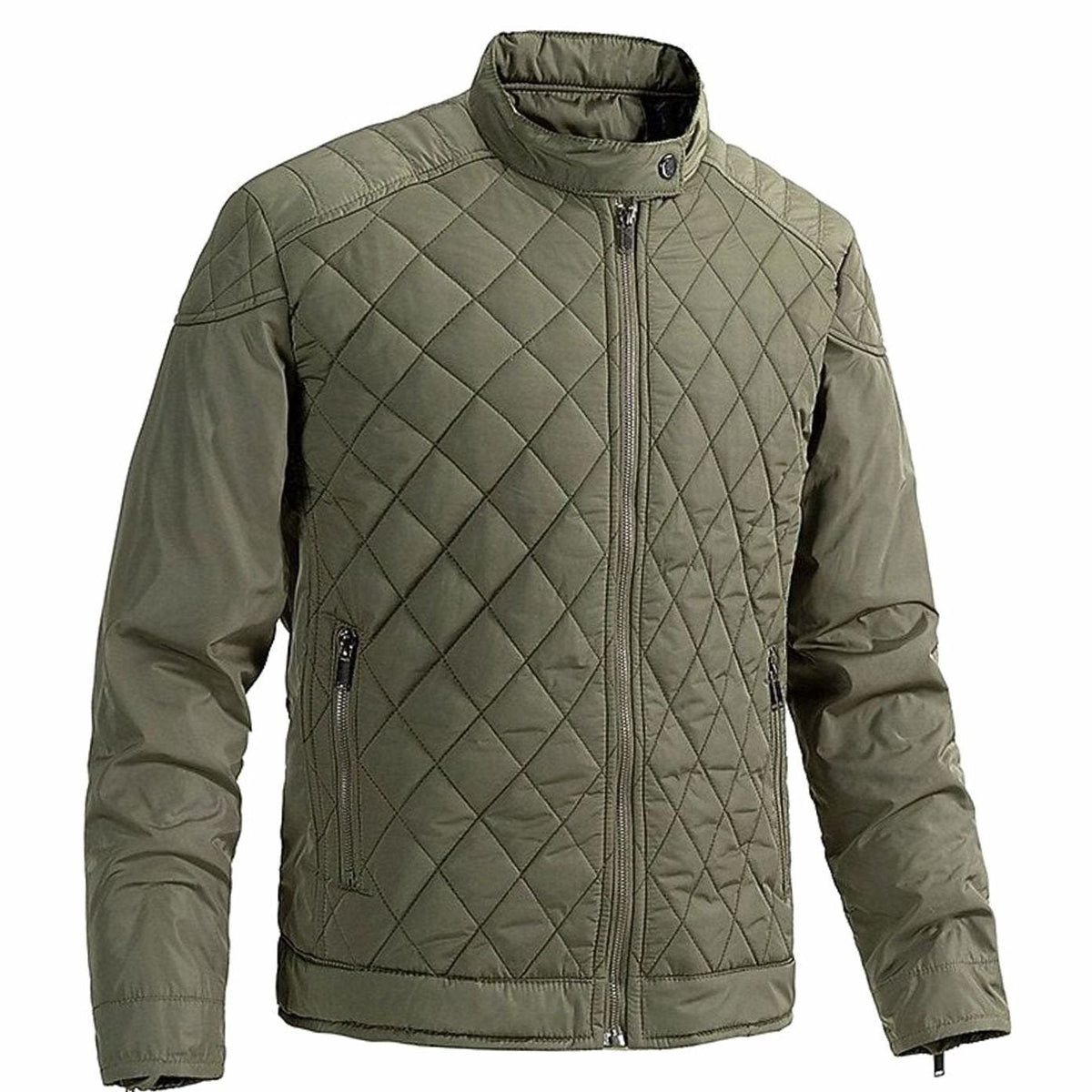 Diamond-Quilted Stand Collar Jacket for Men