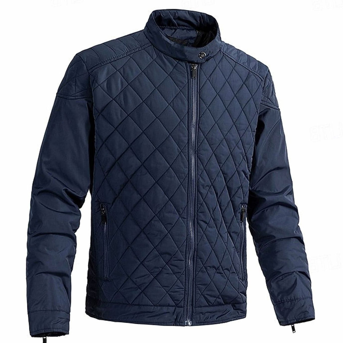 Diamond-Quilted Stand Collar Jacket for Men