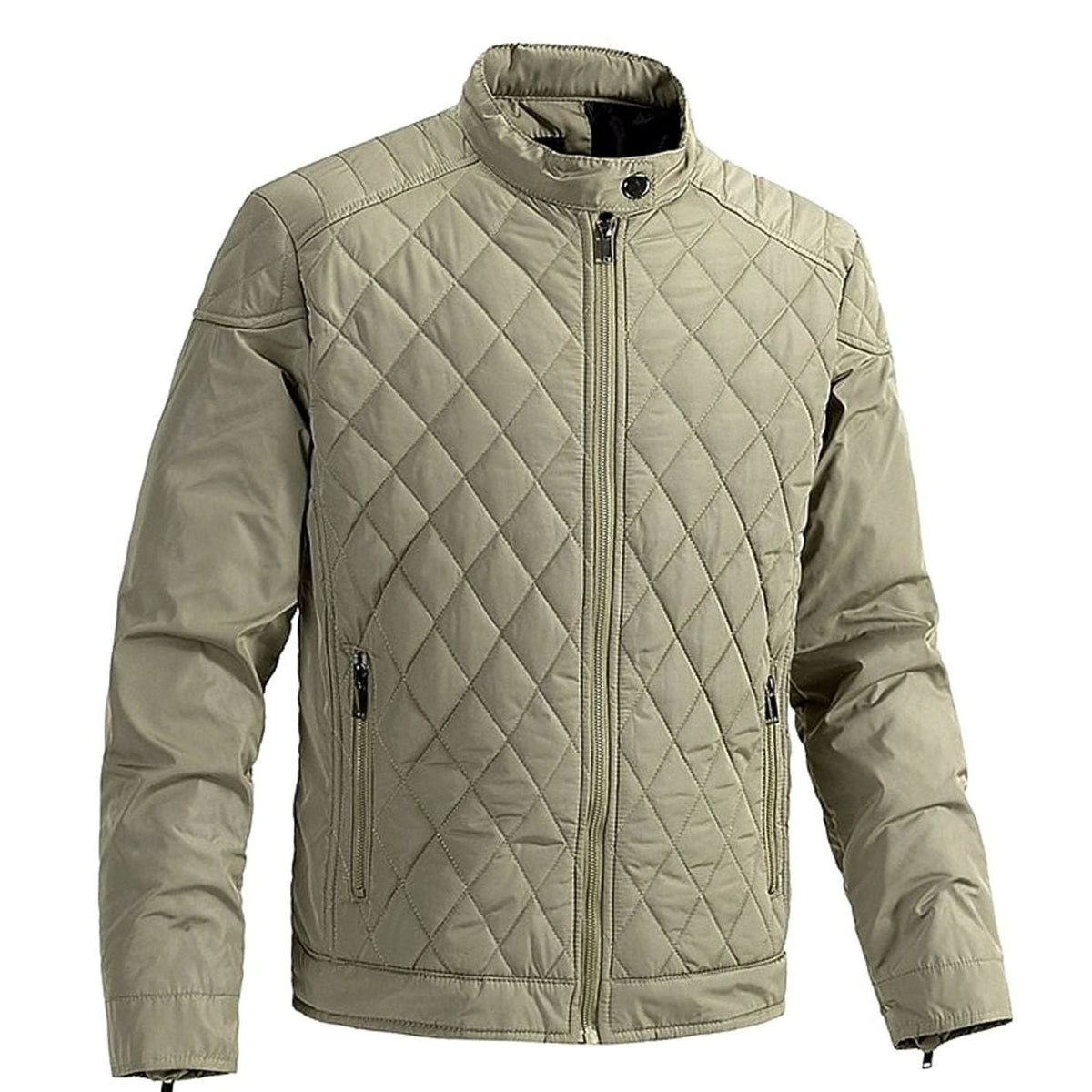 Diamond-Quilted Stand Collar Jacket for Men