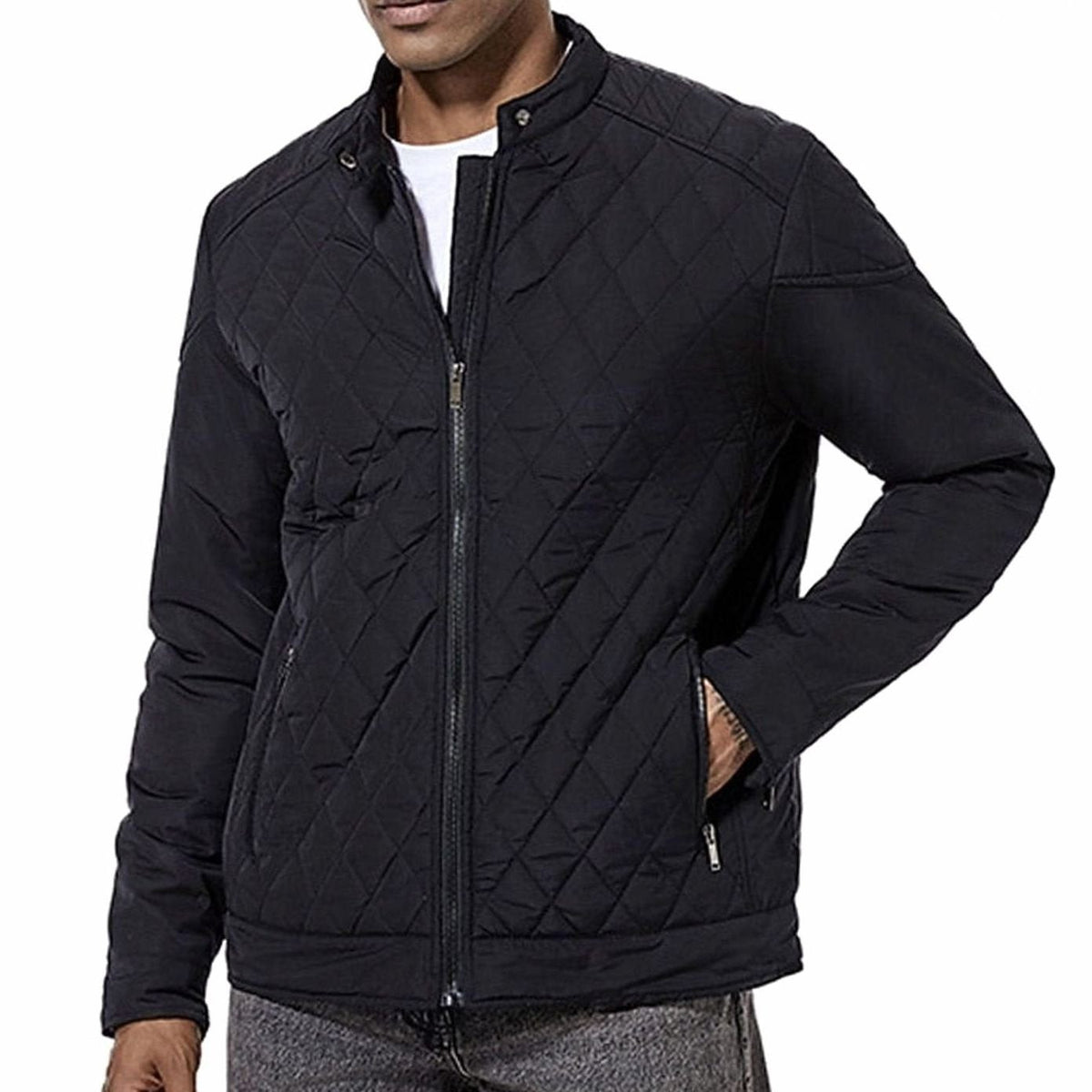Diamond-Quilted Stand Collar Jacket for Men
