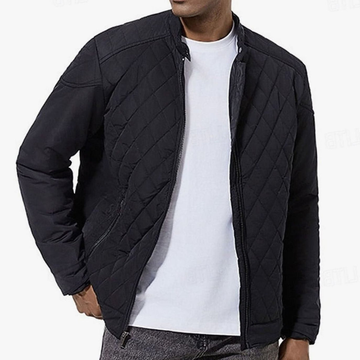 Diamond-Quilted Stand Collar Jacket for Men