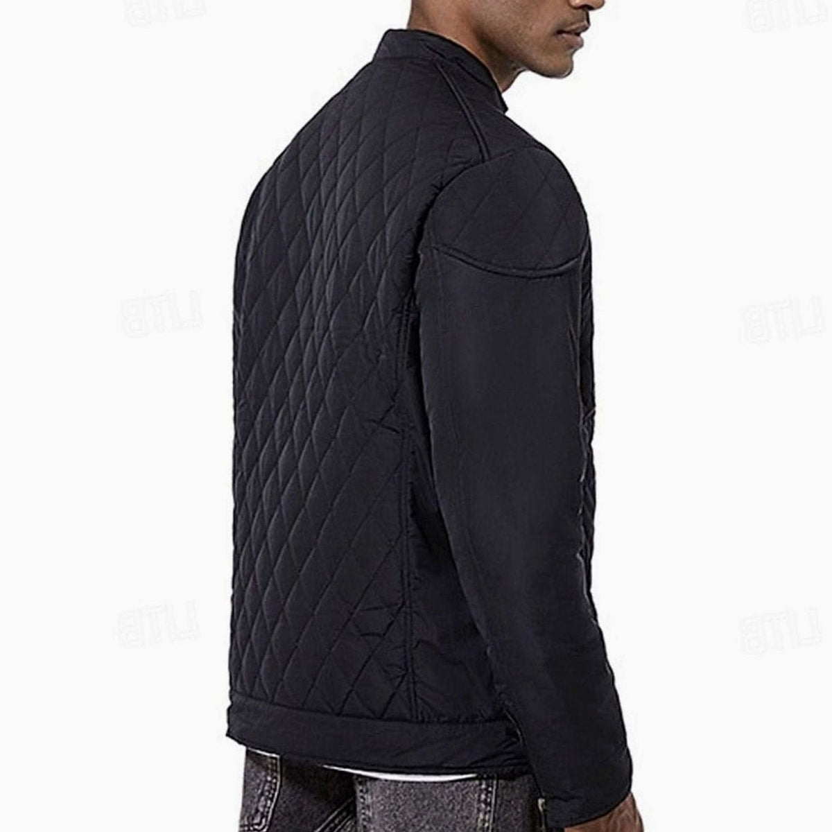 Diamond-Quilted Stand Collar Jacket for Men