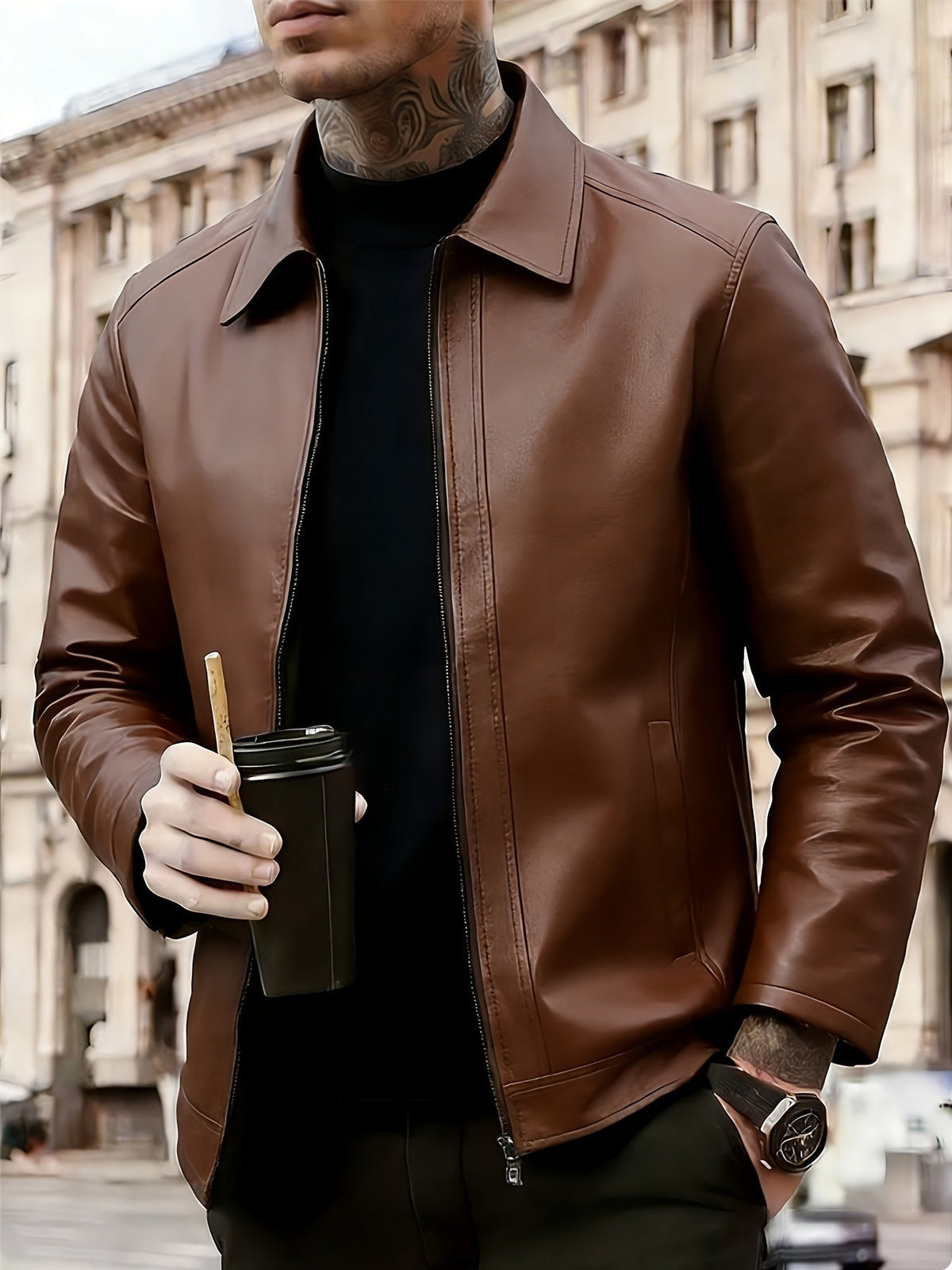 William | Men's Faux Leather Jacket Moto Biker Zip Up