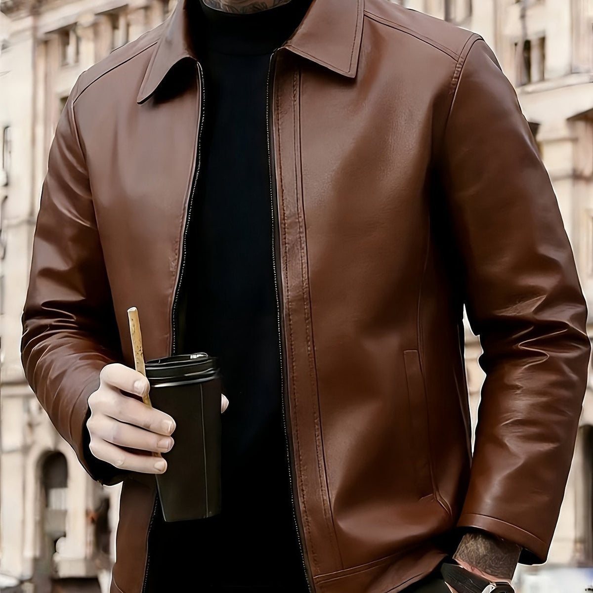 Men's Zip-Up Leather Moto Jacket | Dylan