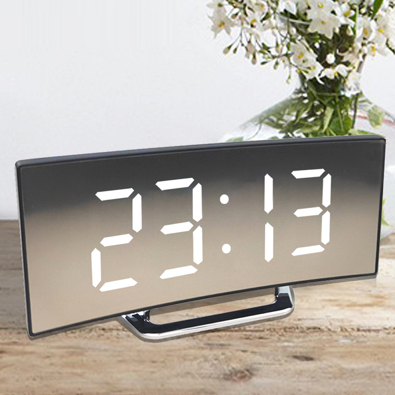 Digital Alarm Clock with Mirror Face and Auto Dimming LED Display